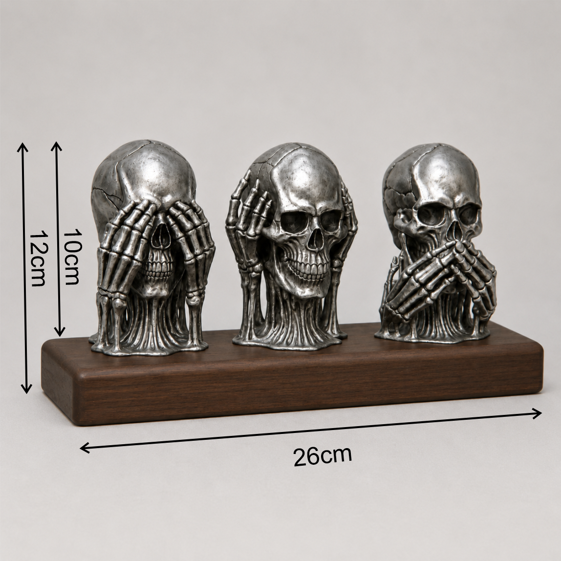 Silver Silence Skull Trio Kurukafa Görmedim, Duymadım, Bilmiyorum Masa Üstü Dekoratif Biblo