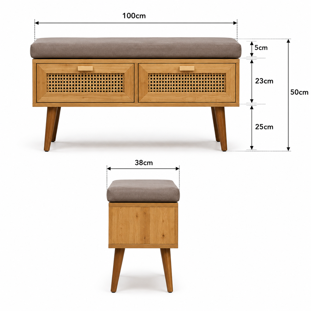 KA ESSENTIA Noma Bench 100 × 38 cm ölçü görünümü
