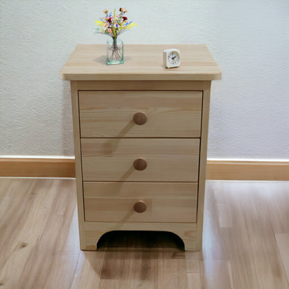 Modern Doğal Ahşap 3 Çekmeceli Komodin 1. sınıf Masif Çam Ağacı 35x35x55