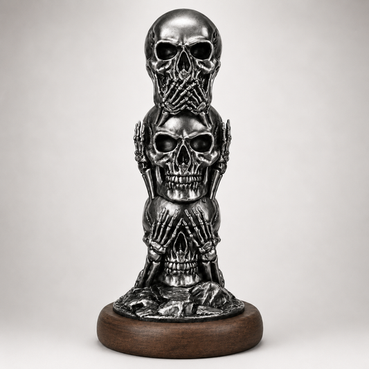 Anthracite Skull Totem Üç Kurukafa Görmedim, Duymadım, Bilmiyorum Dekoratif Biblo 20x12cm