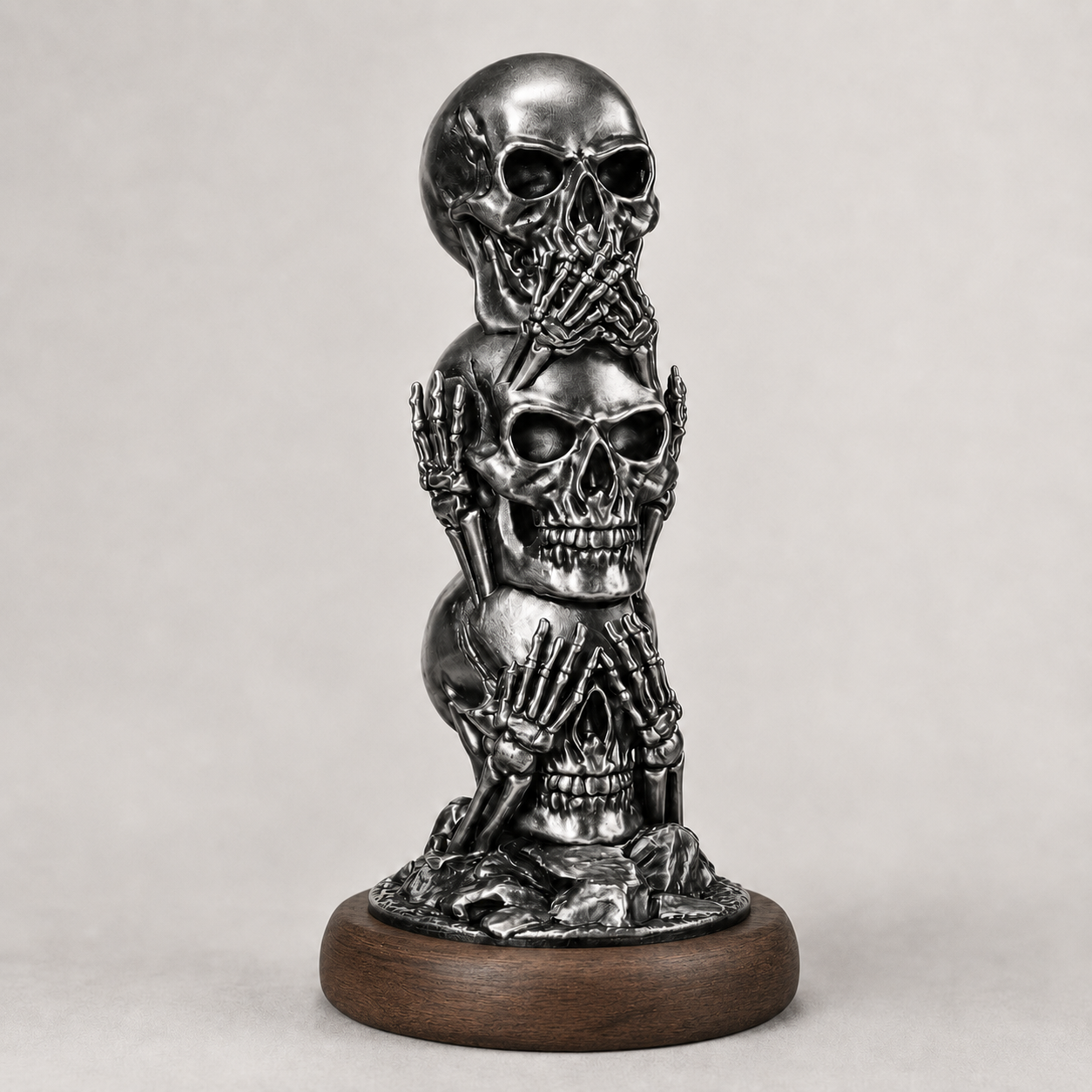 Anthracite Skull Totem Üç Kurukafa Görmedim, Duymadım, Bilmiyorum Dekoratif Biblo 20x12cm