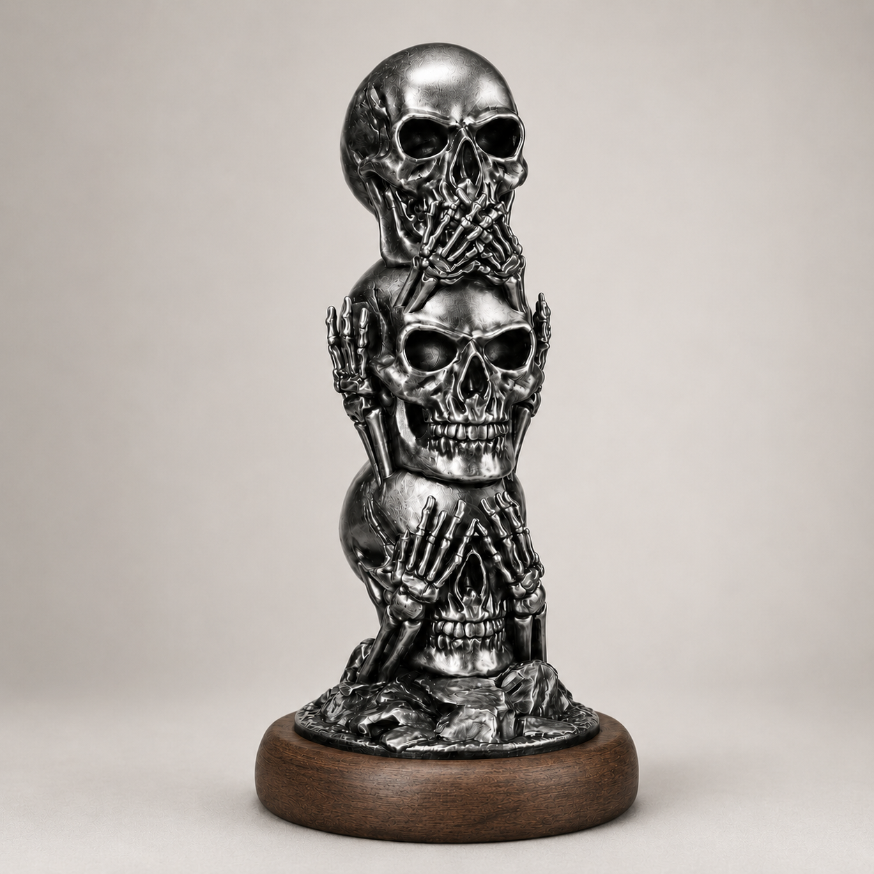 Anthracite Skull Totem Üç Kurukafa Görmedim, Duymadım, Bilmiyorum Dekoratif Biblo 20x12cm