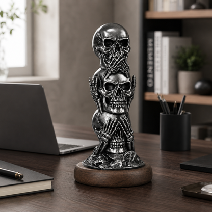 Anthracite Skull Totem Üç Kurukafa Görmedim, Duymadım, Bilmiyorum Dekoratif Biblo 20x12cm