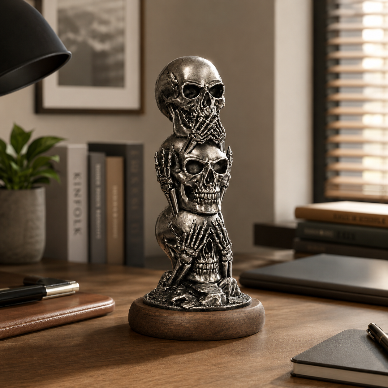 Anthracite Skull Totem Üç Kurukafa Görmedim, Duymadım, Bilmiyorum Dekoratif Biblo 20x12cm