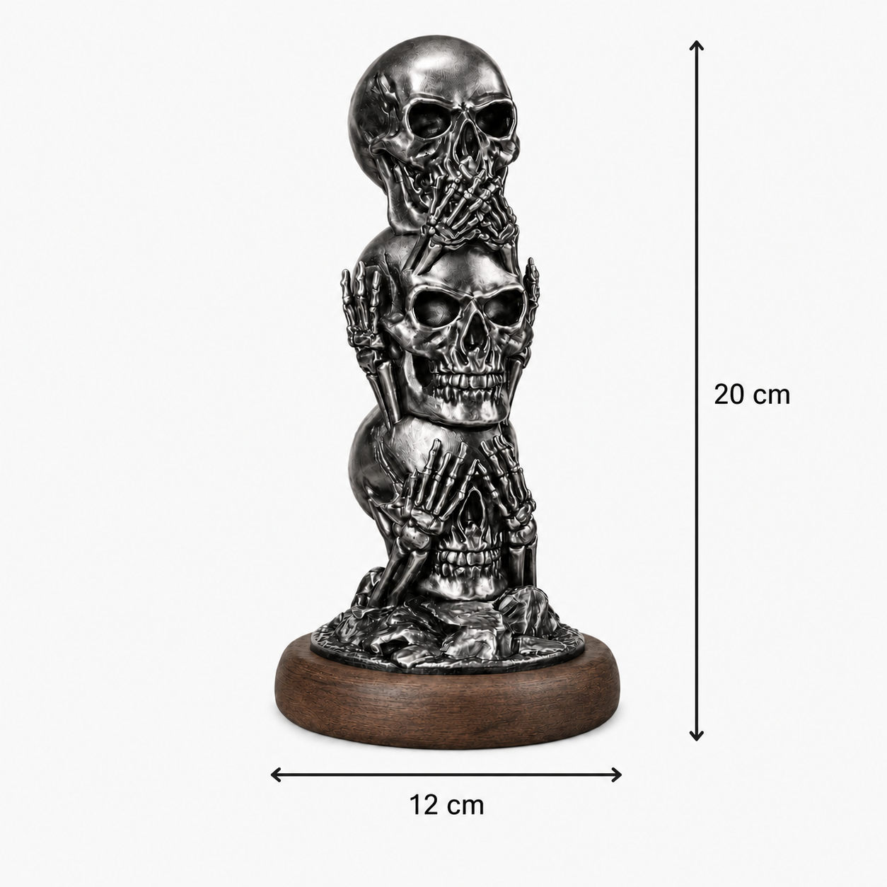Anthracite Skull Totem Üç Kurukafa Görmedim, Duymadım, Bilmiyorum Dekoratif Biblo 20x12cm