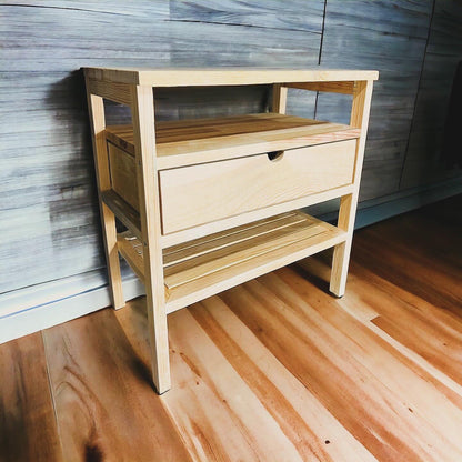 Retro Stil Çekmeceli Doğal Ahşap Komodin Tek Çekmeceli
