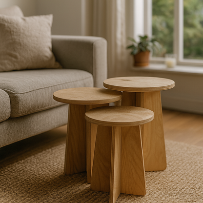 Natural Trio Collection | Masif Ahşap Zigon Sehpa Takımı