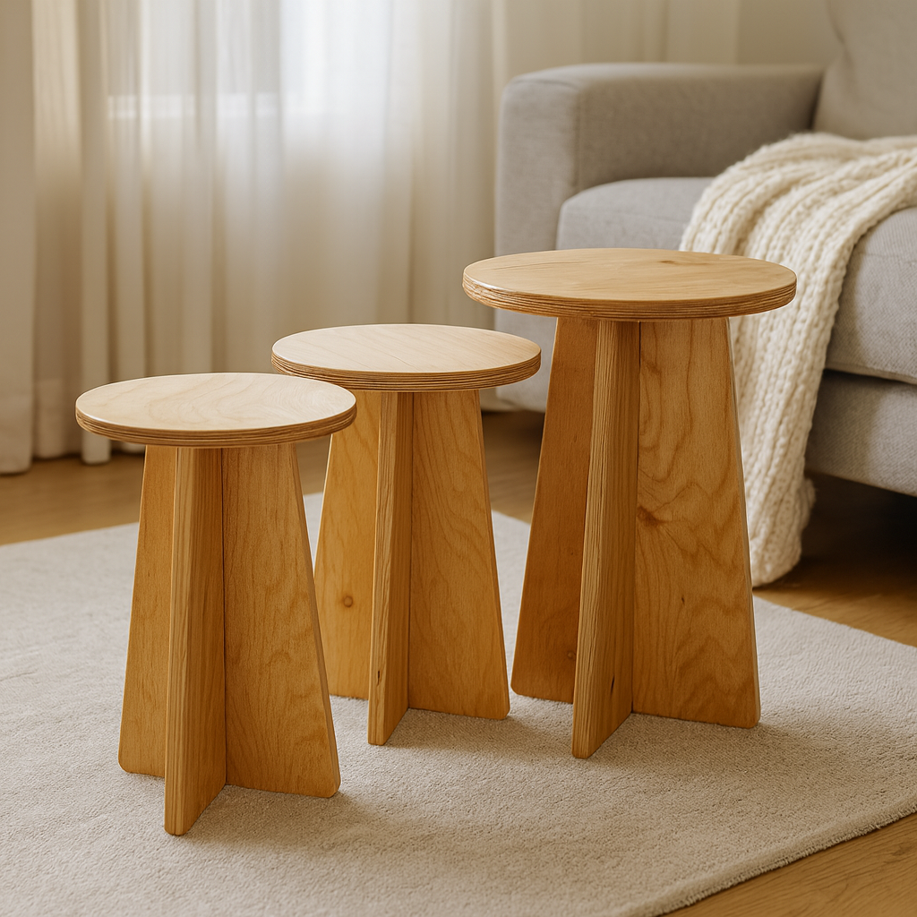 Natural Trio Collection | Masif Ahşap Zigon Sehpa Takımı