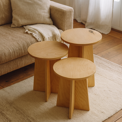 Natural Trio Collection | Masif Ahşap Zigon Sehpa Takımı