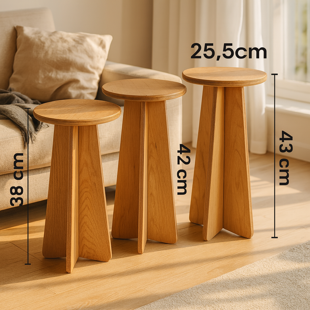 Natural Trio Collection | Masif Ahşap Zigon Sehpa Takımı