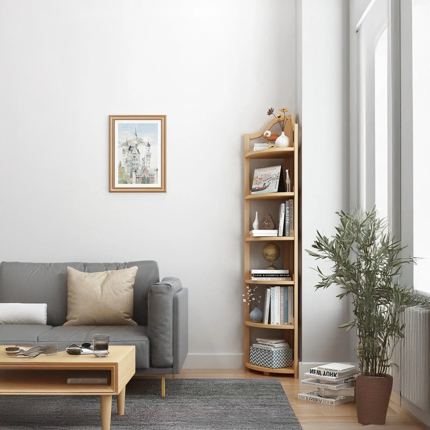 Modern Tasarımlı Köşe Kitaplık 6 Katlı