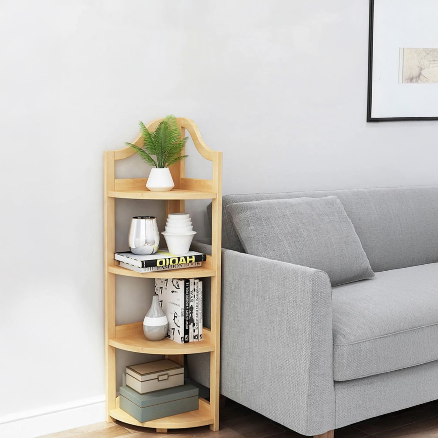 Modern Tasarımlı Köşe Kitaplık 4 Katlı