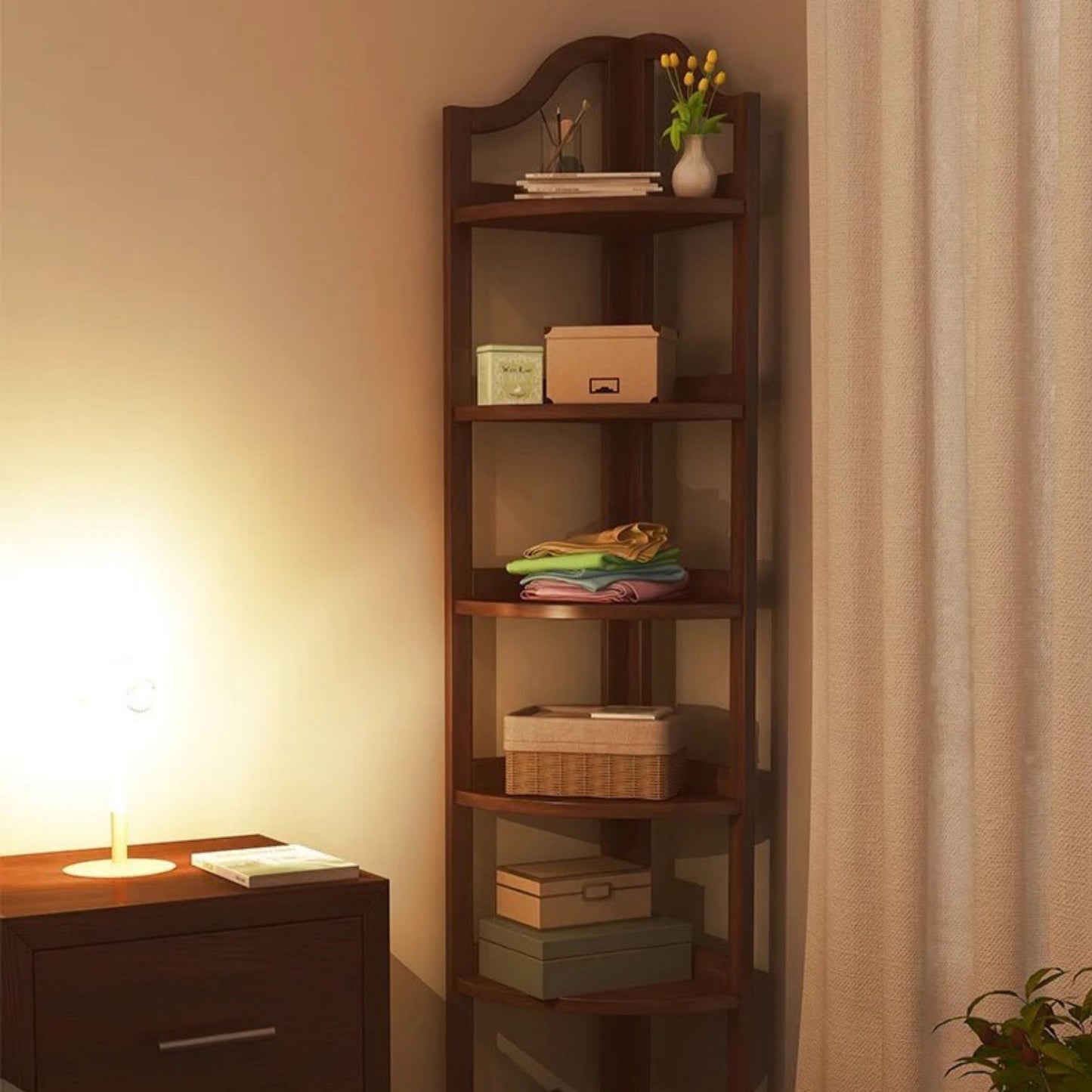 Modern Tasarımlı Köşe Kitaplık 6 Katlı