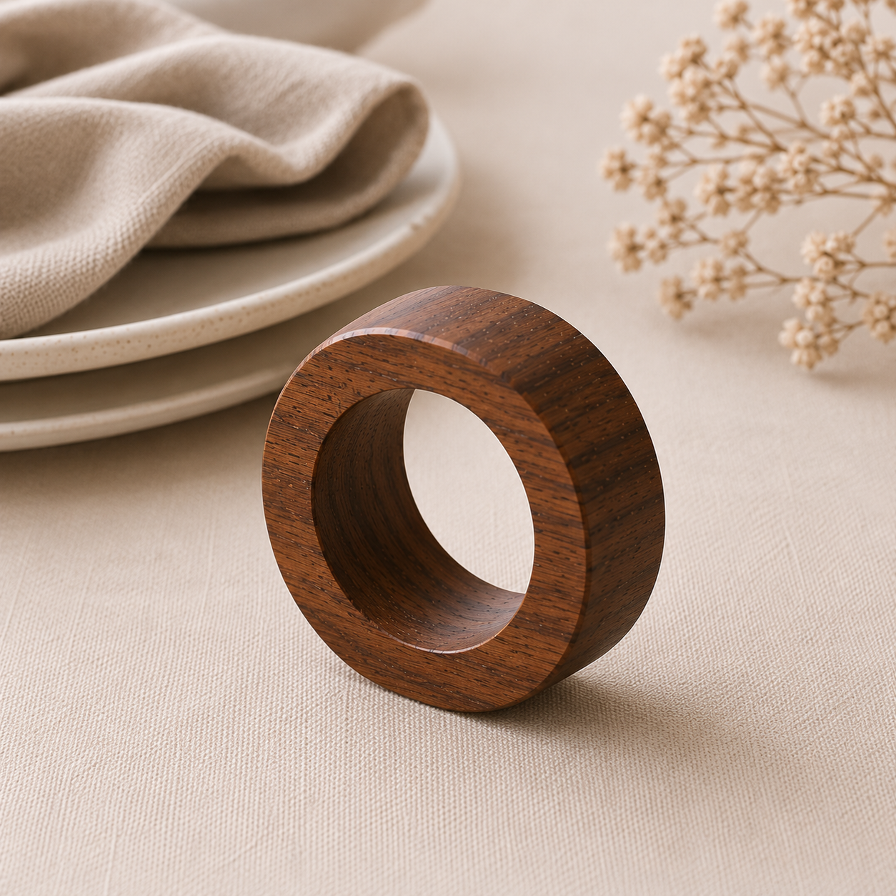 Minimalist ceviz tonlu ahşap sofra aksesuarı