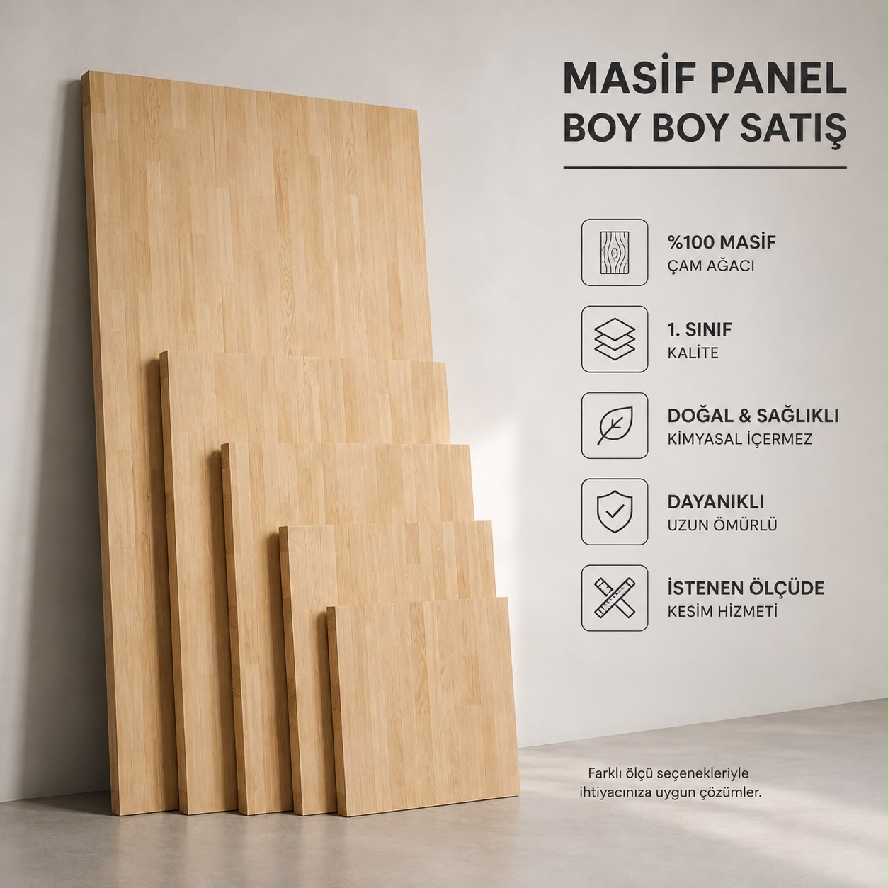 Boy boy satışa sunulan masif çam paneller