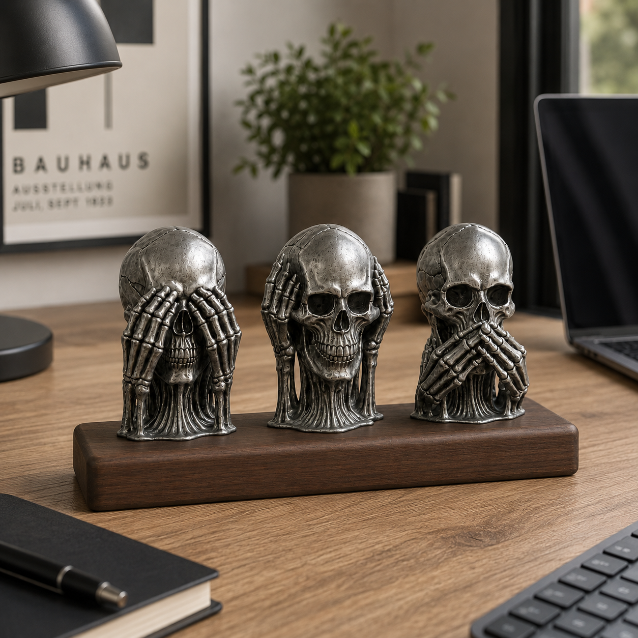 Silver Silence Skull Trio Kurukafa Görmedim, Duymadım, Bilmiyorum Masa Üstü Dekoratif Biblo