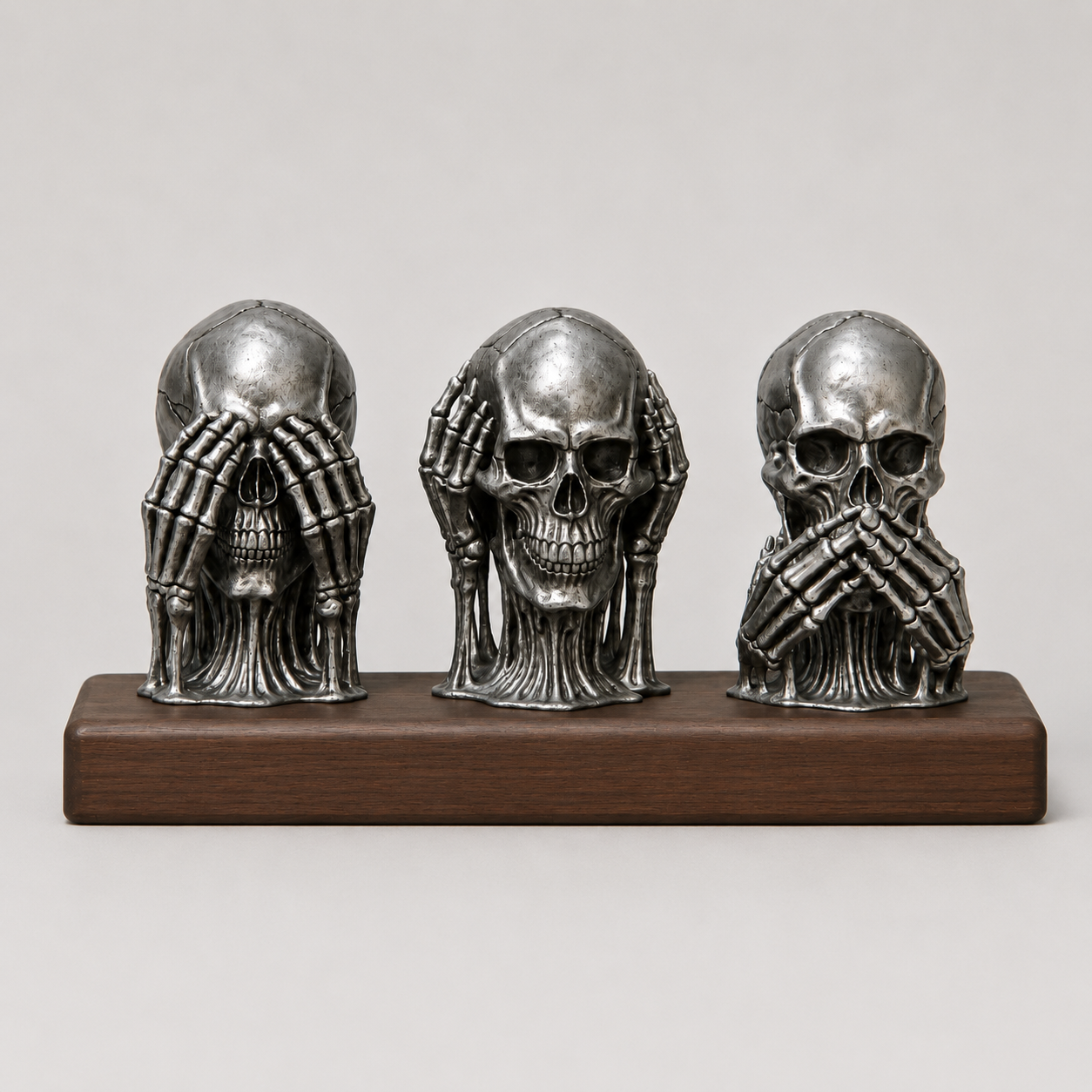 Silver Silence Skull Trio Kurukafa Görmedim, Duymadım, Bilmiyorum Masa Üstü Dekoratif Biblo