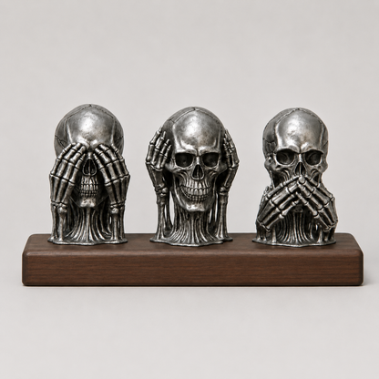 Silver Silence Skull Trio Kurukafa Görmedim, Duymadım, Bilmiyorum Masa Üstü Dekoratif Biblo