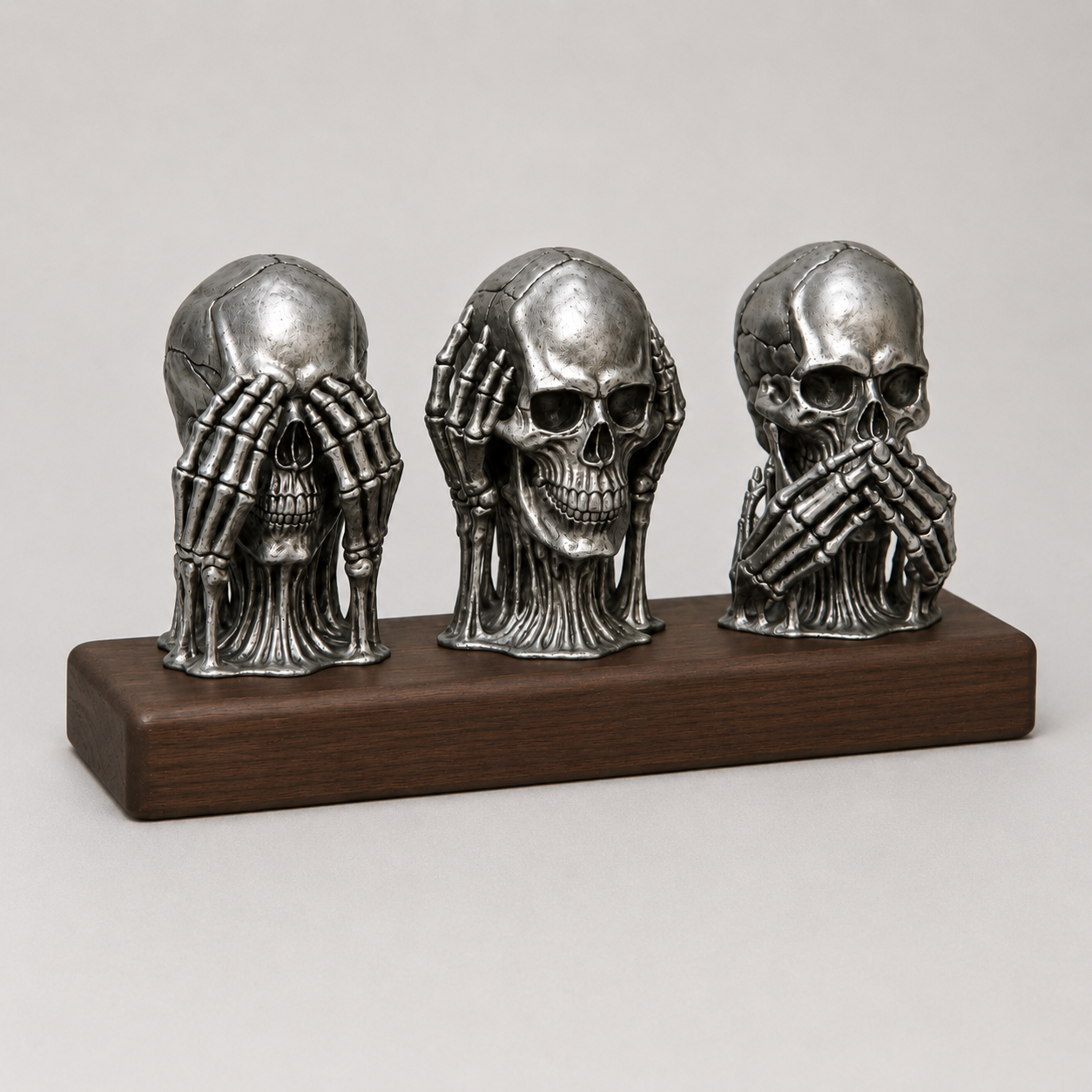Silver Silence Skull Trio Kurukafa Görmedim, Duymadım, Bilmiyorum Masa Üstü Dekoratif Biblo