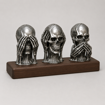Silver Silence Skull Trio Kurukafa Görmedim, Duymadım, Bilmiyorum Masa Üstü Dekoratif Biblo