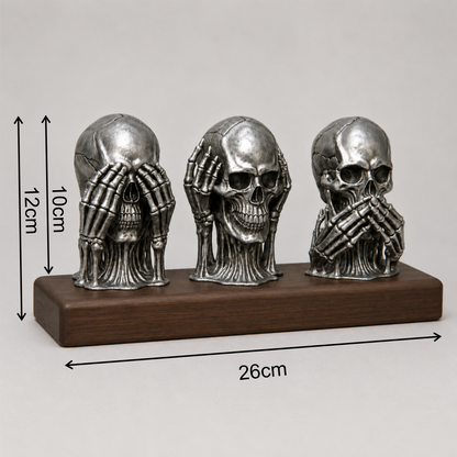 Silver Silence Skull Trio Kurukafa Görmedim, Duymadım, Bilmiyorum Masa Üstü Dekoratif Biblo