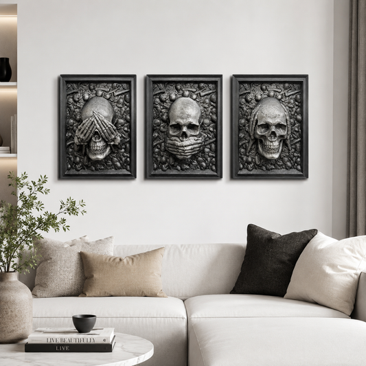 Skulls Wall Art Trio Görmedim, Duymadım, Bilmiyorum Duvar Dekorasyon Ürünü 21x50cm