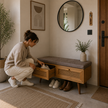 KA ESSENTIA Noma masif çam rattan ayakkabılık bench