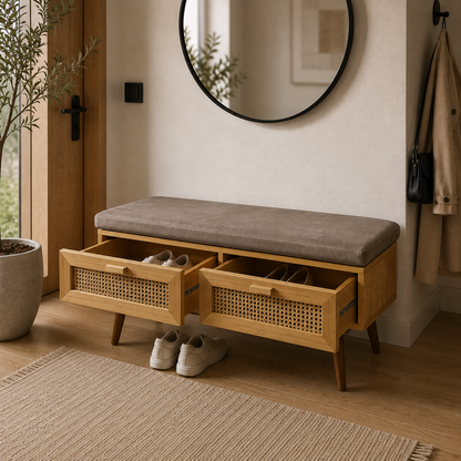 Masif çam ve rattan detaylı ayakkabılık