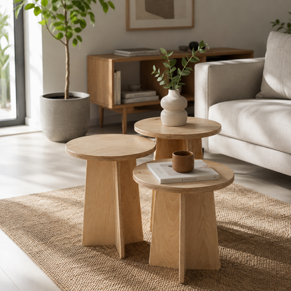 KA ESSENTIA Trio Nest 3’lü birch plywood sehpa seti